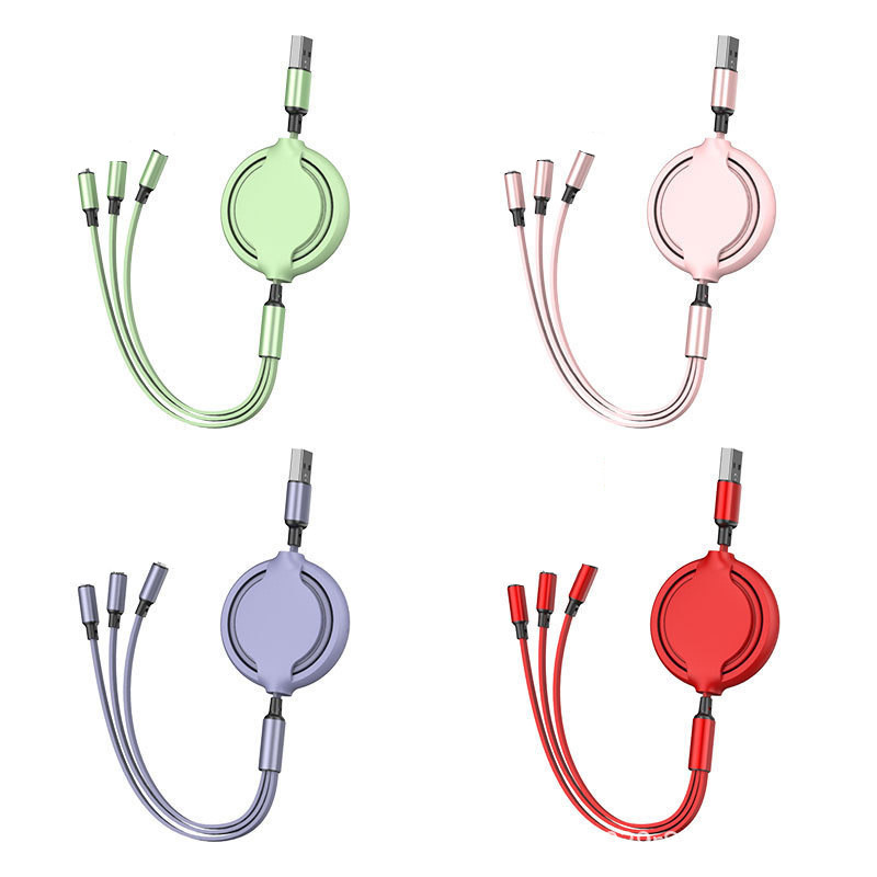 Retractable Charging Cable with One Plug and Three Connectors