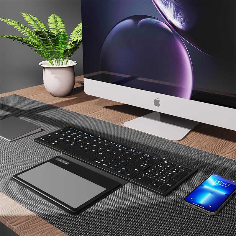 Ultra-thin Wireless Keyboard with Four-fold Design, Large Touchpad