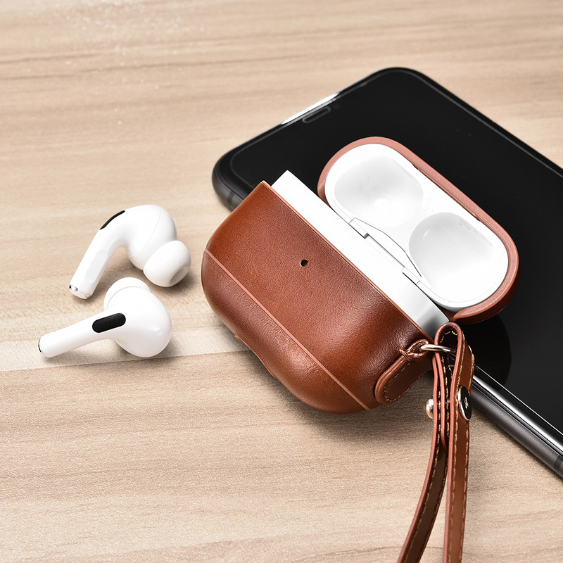 Genuine Leather Case with Hanging Rope for Apple Earphones