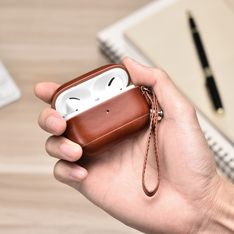 Genuine Leather Case with Hanging Rope for Apple Earphones