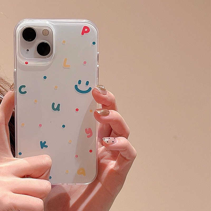 Dual-Layer Minimalist Colorful Wave Smiley Face Clear Phone Case