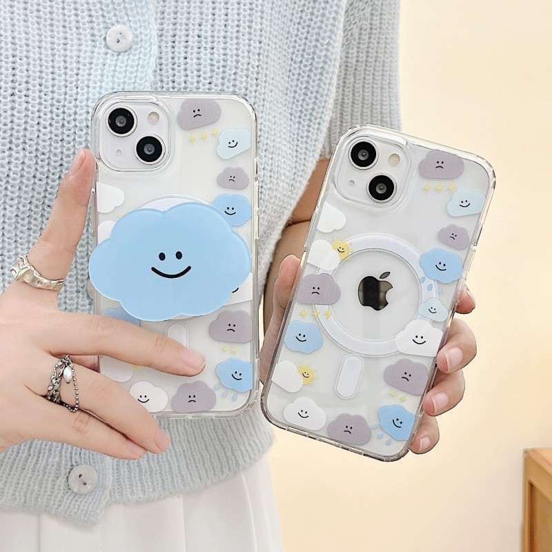 Adorable Cloud Magnetic Adsorption Transparent Phone Case with Stand