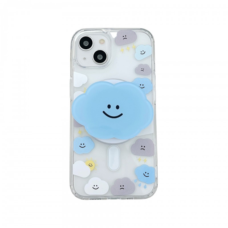 Adorable Cloud Magnetic Adsorption Transparent Phone Case with Stand