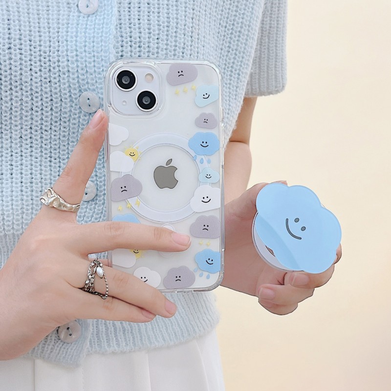 Adorable Cloud Magnetic Adsorption Transparent Phone Case with Stand