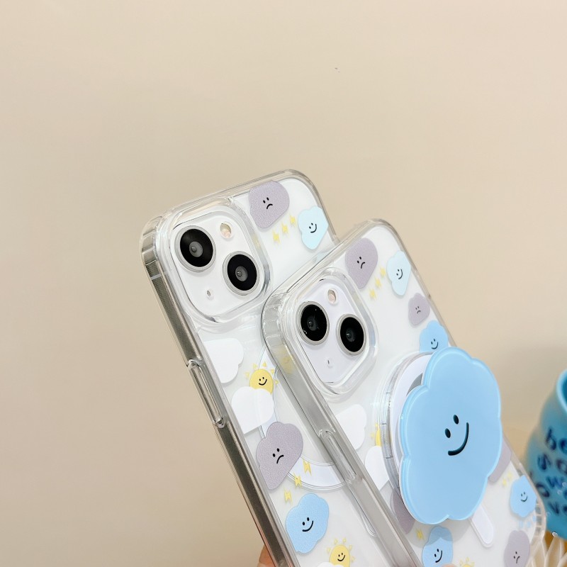 Adorable Cloud Magnetic Adsorption Transparent Phone Case with Stand