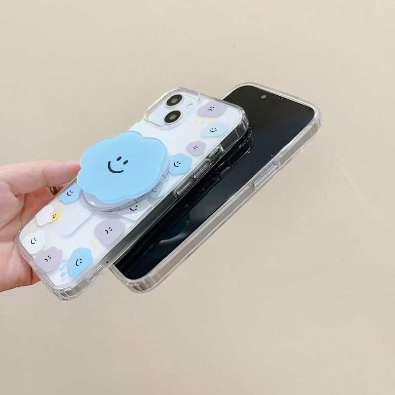 Adorable Cloud Magnetic Adsorption Transparent Phone Case with Stand