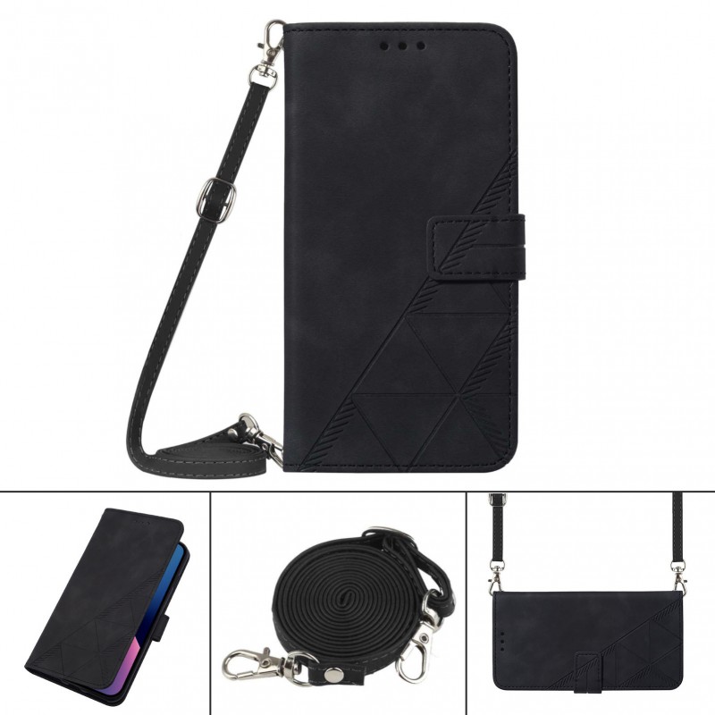 Business-style 3D Embossed Phone Case with Crossbody Strap and Card Slots