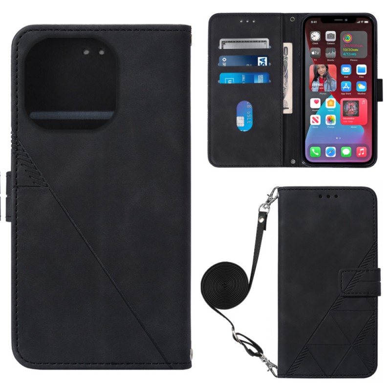 Business-style 3D Embossed Phone Case with Crossbody Strap and Card Slots