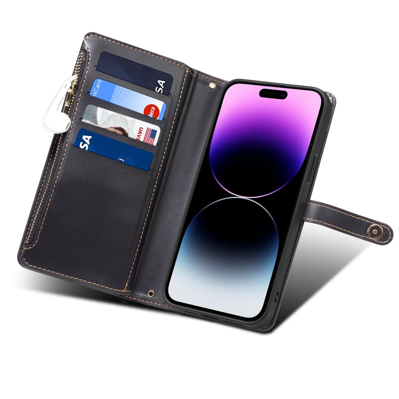  Anti-Theft RFID Card Slot Phone Case with Crossbody Strap and Zipper Closure