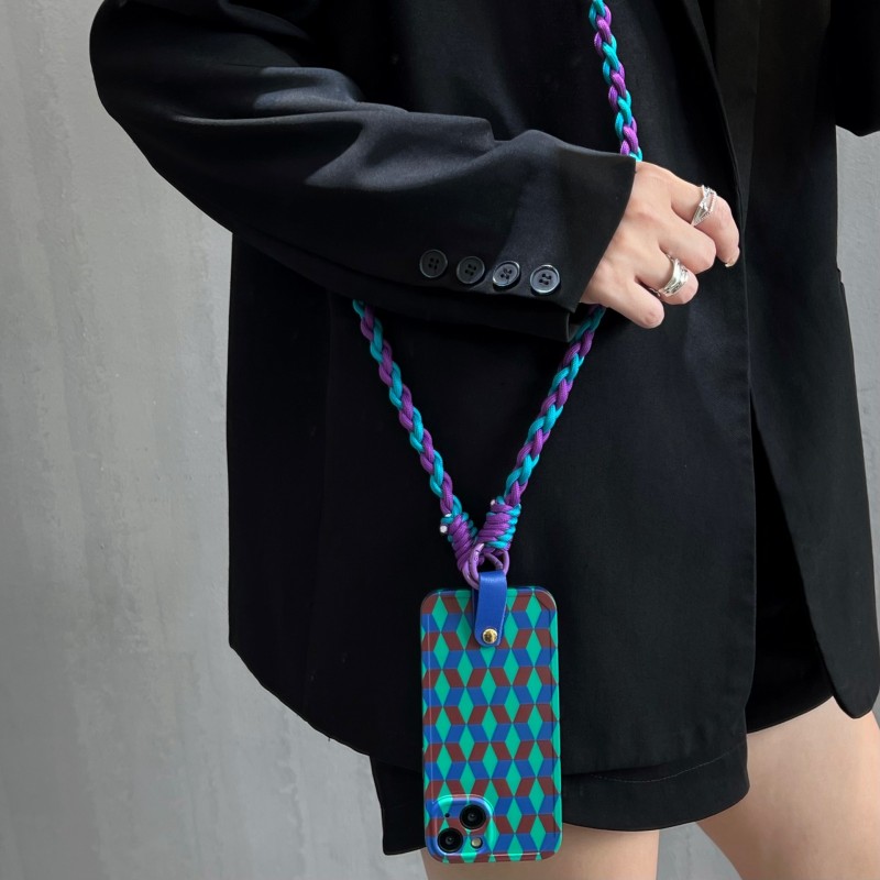 Color-blocked Woven Phone Case with Crossbody Strap