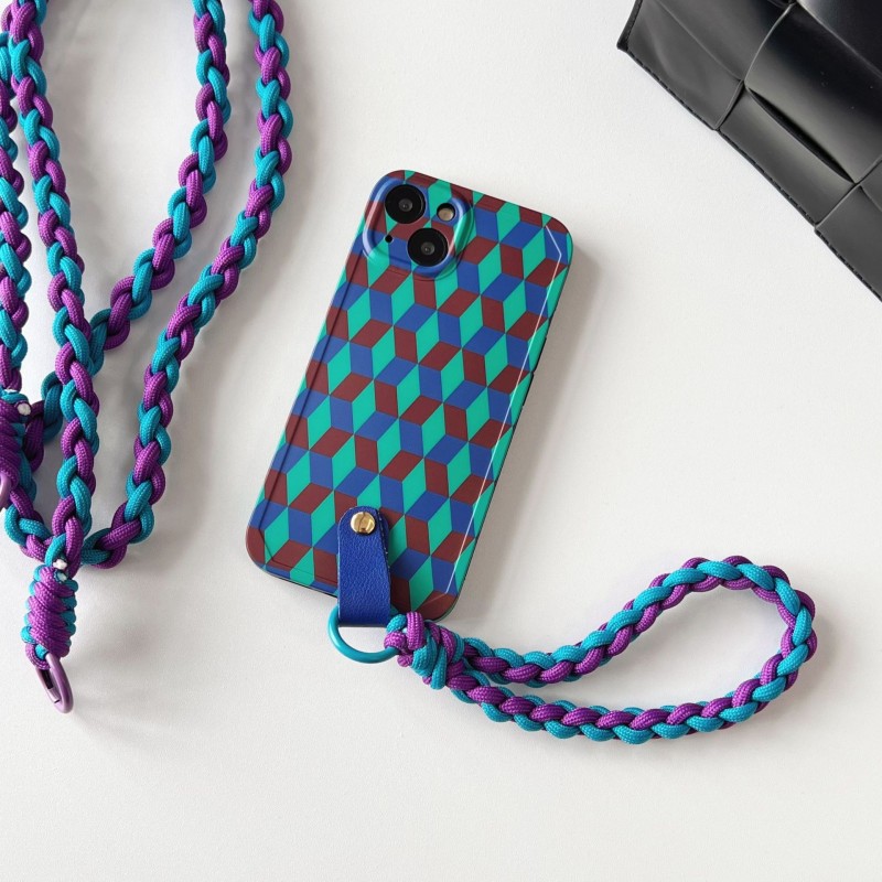 Color-blocked Woven Phone Case with Crossbody Strap