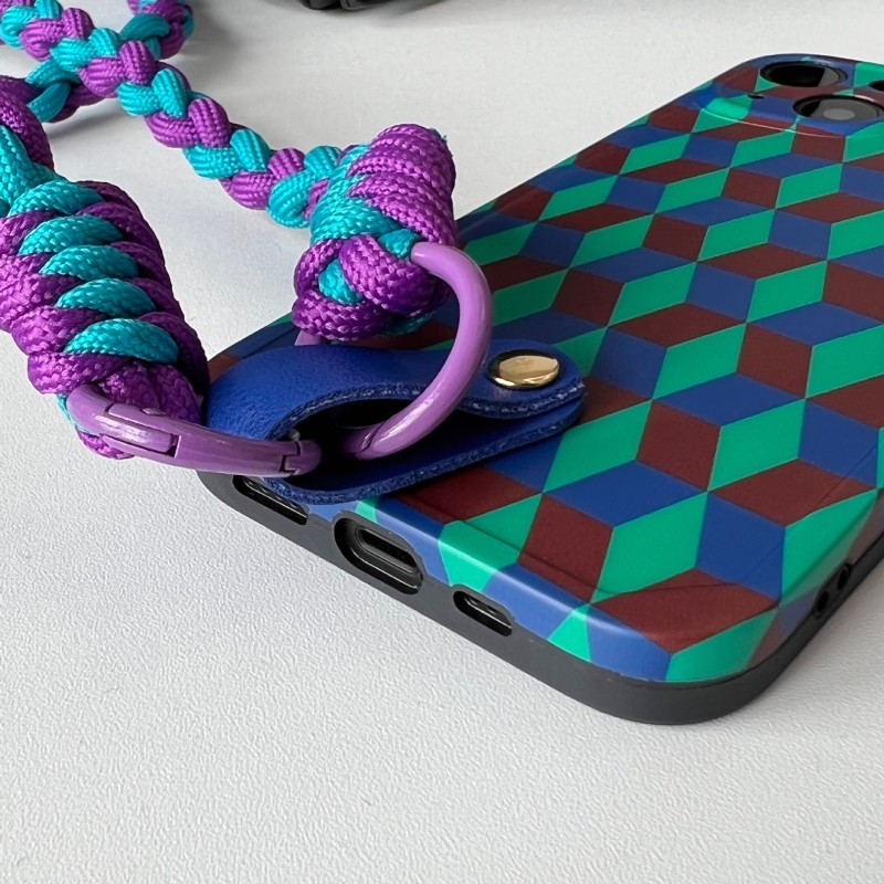 Color-blocked Woven Phone Case with Crossbody Strap