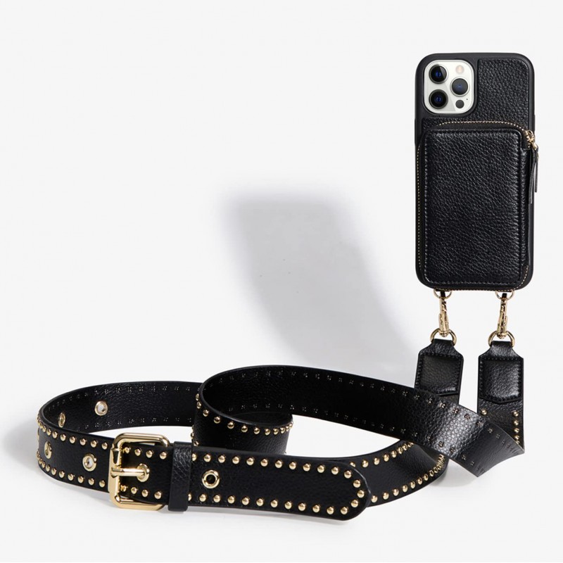 Rivet Studded Wallet-style Crossbody Phone Case