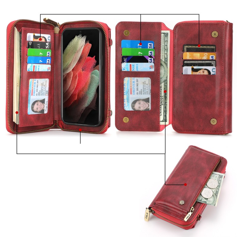 Multi-functional Anti-Theft RFID Card Wallet Crossbody Phone Case with Strong Magnetic Closure