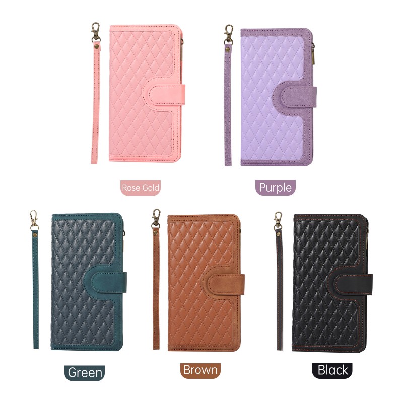 Flip Cover Protective Leather Case with Crossbody Strap, Wrist Strap, and Wallet Design