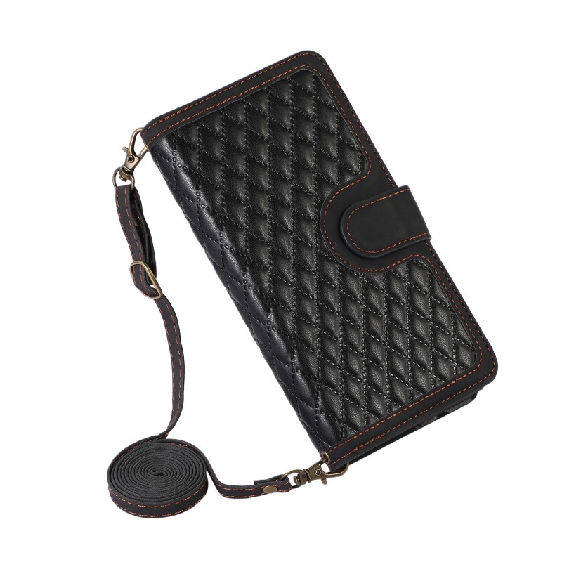 Flip Cover Protective Leather Case with Crossbody Strap, Wrist Strap, and Wallet Design