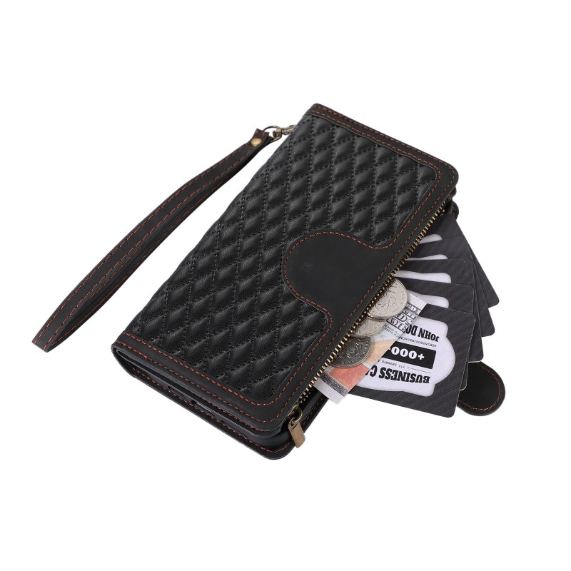 Flip Cover Protective Leather Case with Crossbody Strap, Wrist Strap, and Wallet Design