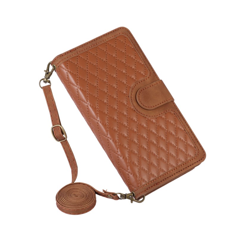 Flip Cover Protective Leather Case with Crossbody Strap, Wrist Strap, and Wallet Design