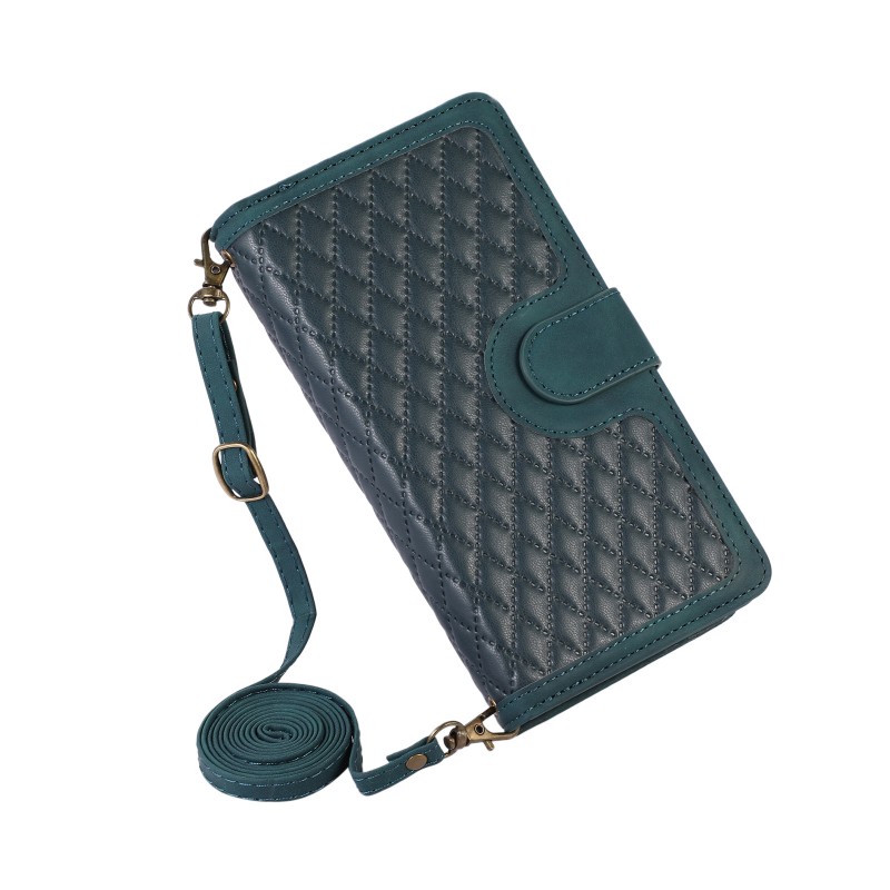 Flip Cover Protective Leather Case with Crossbody Strap, Wrist Strap, and Wallet Design