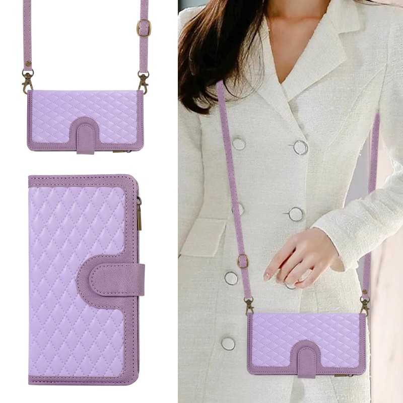 Flip Cover Protective Leather Case with Crossbody Strap, Wrist Strap, and Wallet Design