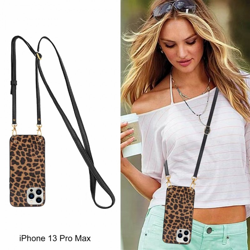 Classic Leopard Print Leather Crossbody Phone Case