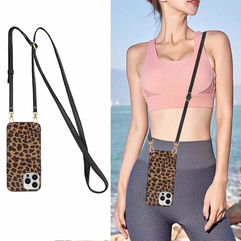 Classic Leopard Print Leather Crossbody Phone Case