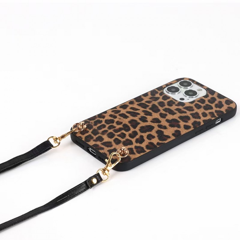 Classic Leopard Print Leather Crossbody Phone Case