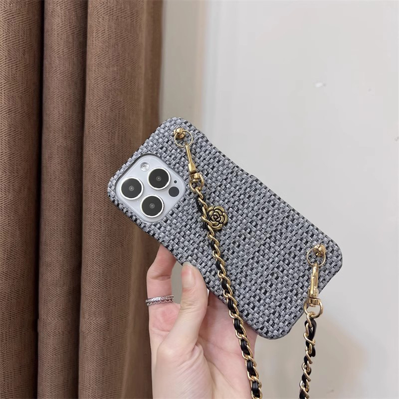 Elegant Woven Camellia Golden Ball Crossbody Phone Case