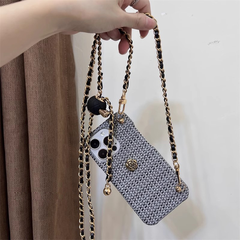 Elegant Woven Camellia Golden Ball Crossbody Phone Case