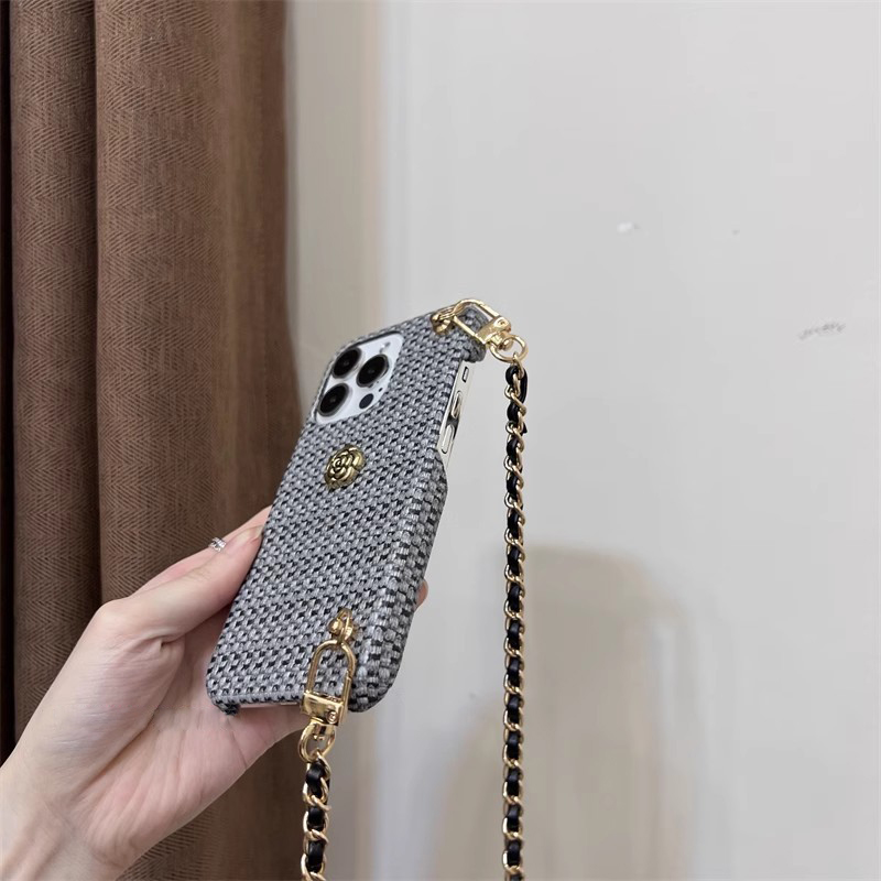 Elegant Woven Camellia Golden Ball Crossbody Phone Case