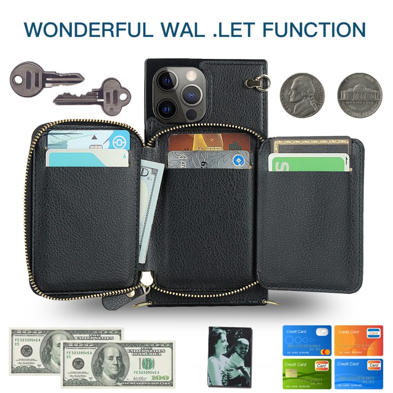 Zippered Multifunctional Crossbody Phone Leather Case