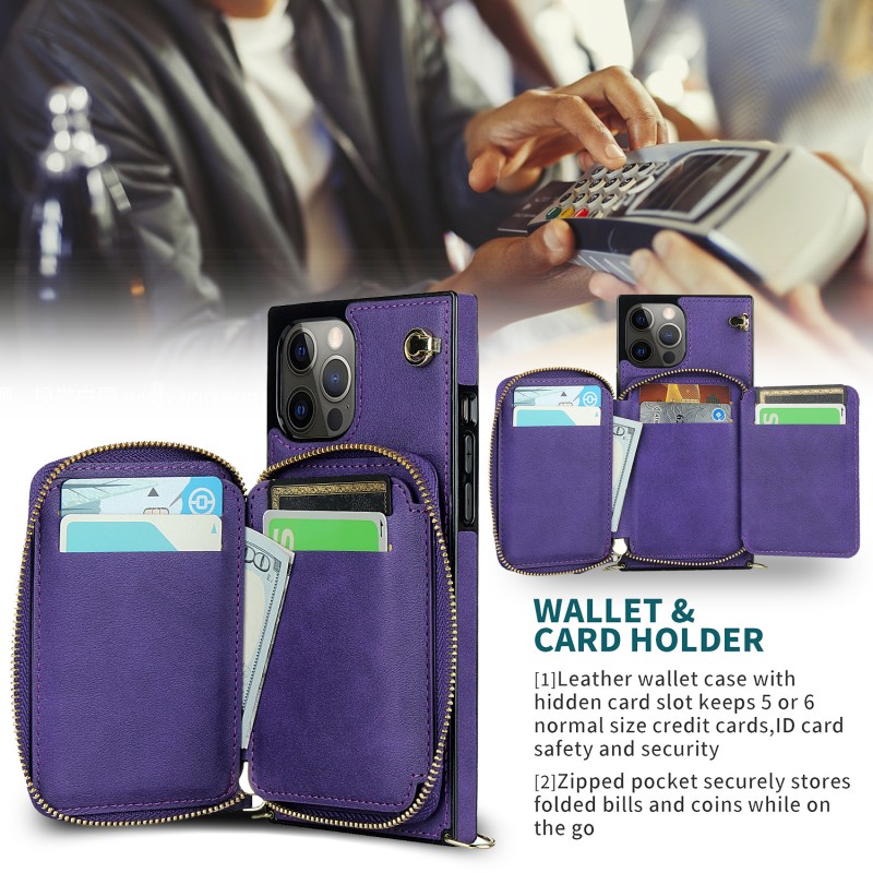 Zippered Multifunctional Crossbody Phone Leather Case