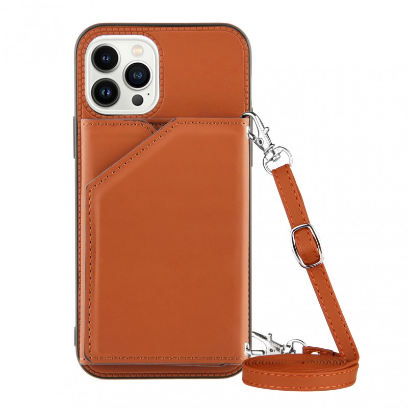 Skin-like Texture Leather Grain Phone Case with Crossbody and Card Slot