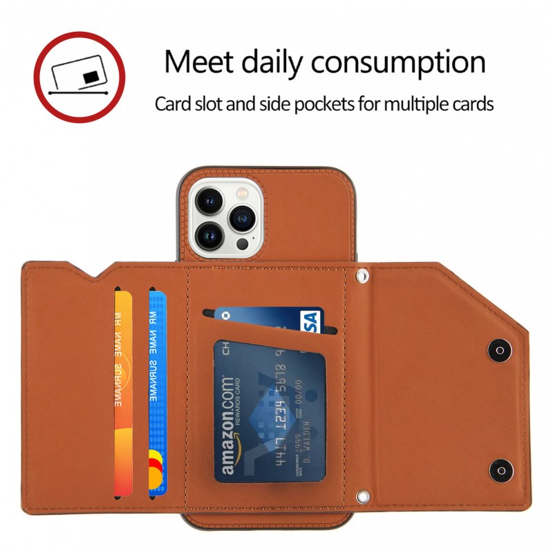 Skin-like Texture Leather Grain Phone Case with Crossbody and Card Slot