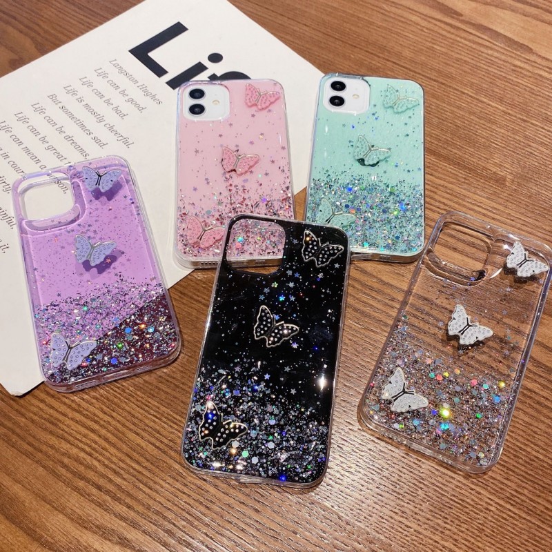 3D Butterfly Rhinestone Glitter Phone Case in Soft Silicone