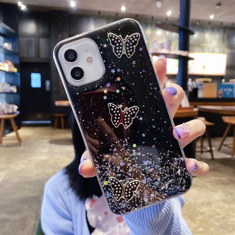 3D Butterfly Rhinestone Glitter Phone Case in Soft Silicone