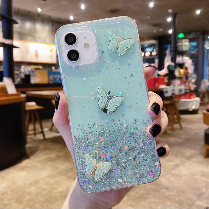 3D Butterfly Rhinestone Glitter Phone Case in Soft Silicone