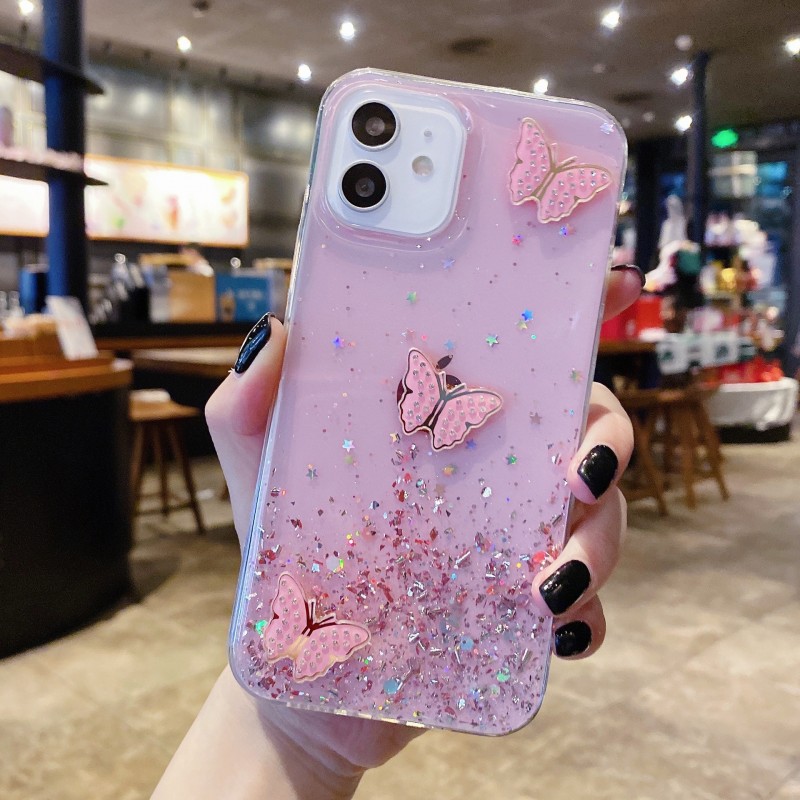 3D Butterfly Rhinestone Glitter Phone Case in Soft Silicone