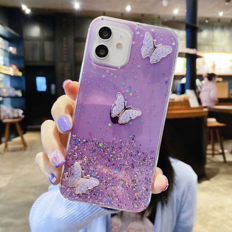 3D Butterfly Rhinestone Glitter Phone Case in Soft Silicone