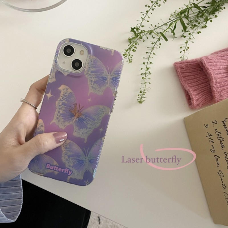 Purple Holographic Butterfly Shockproof Glitter Phone Case