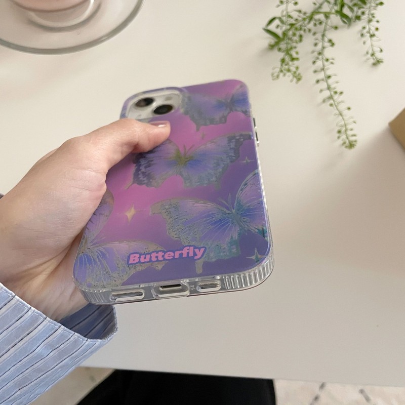 Purple Holographic Butterfly Shockproof Glitter Phone Case