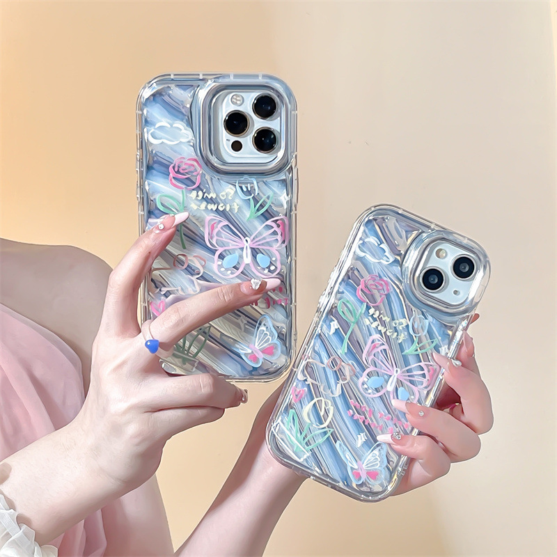 Laser Water Ripple Butterfly Flower Glitter Phone Case