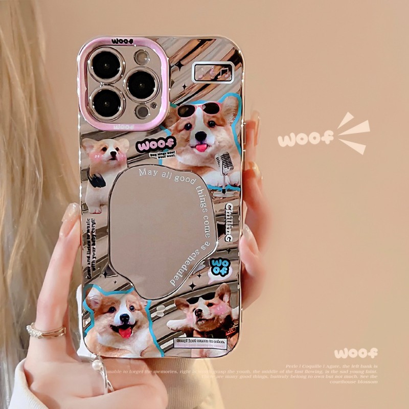 Electroplated Silver Cute Pet Dog Glitter Phone Case