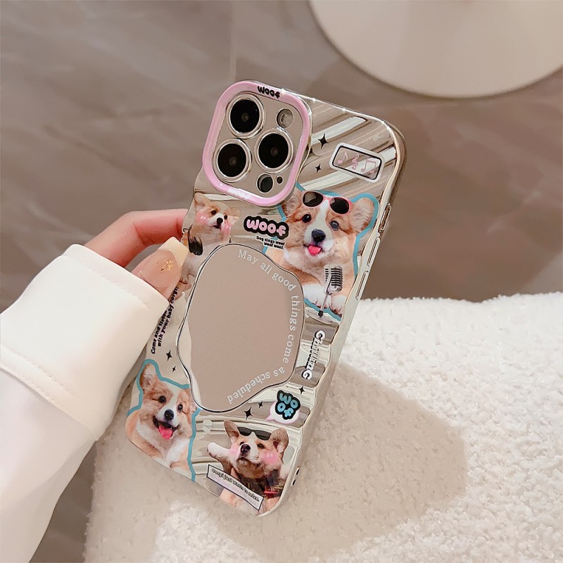 Electroplated Silver Cute Pet Dog Glitter Phone Case