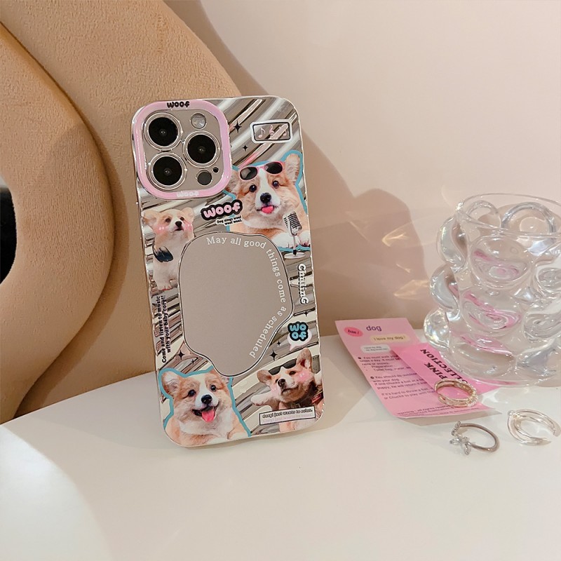 Electroplated Silver Cute Pet Dog Glitter Phone Case