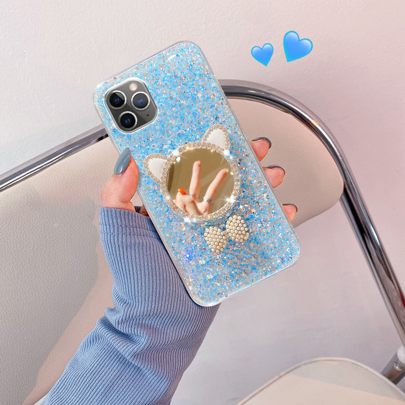 Diamond-studded Shiny Powder Mirror Protective Case