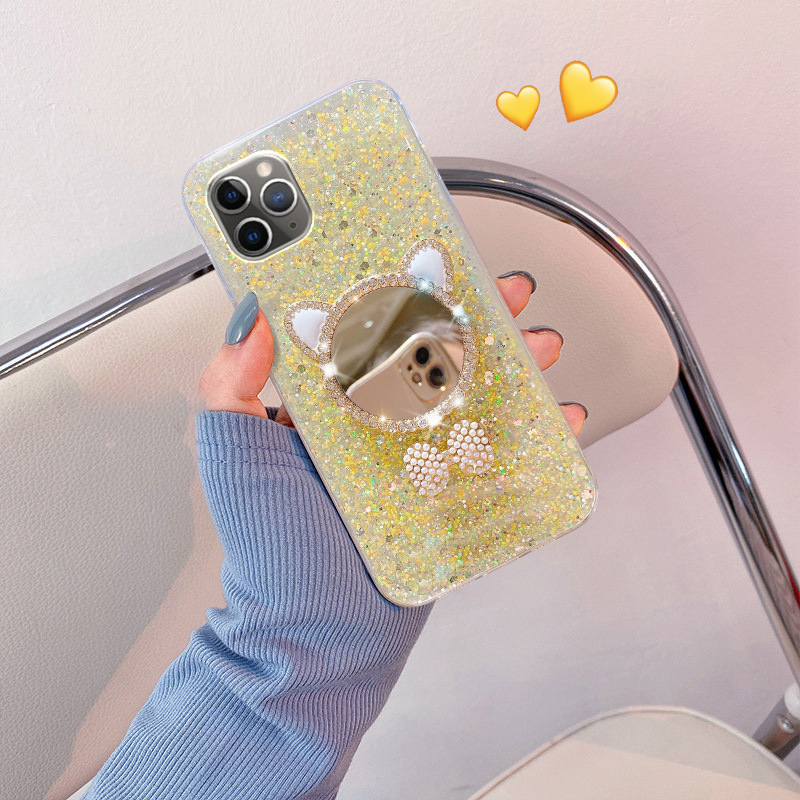 Diamond-studded Shiny Powder Mirror Protective Case