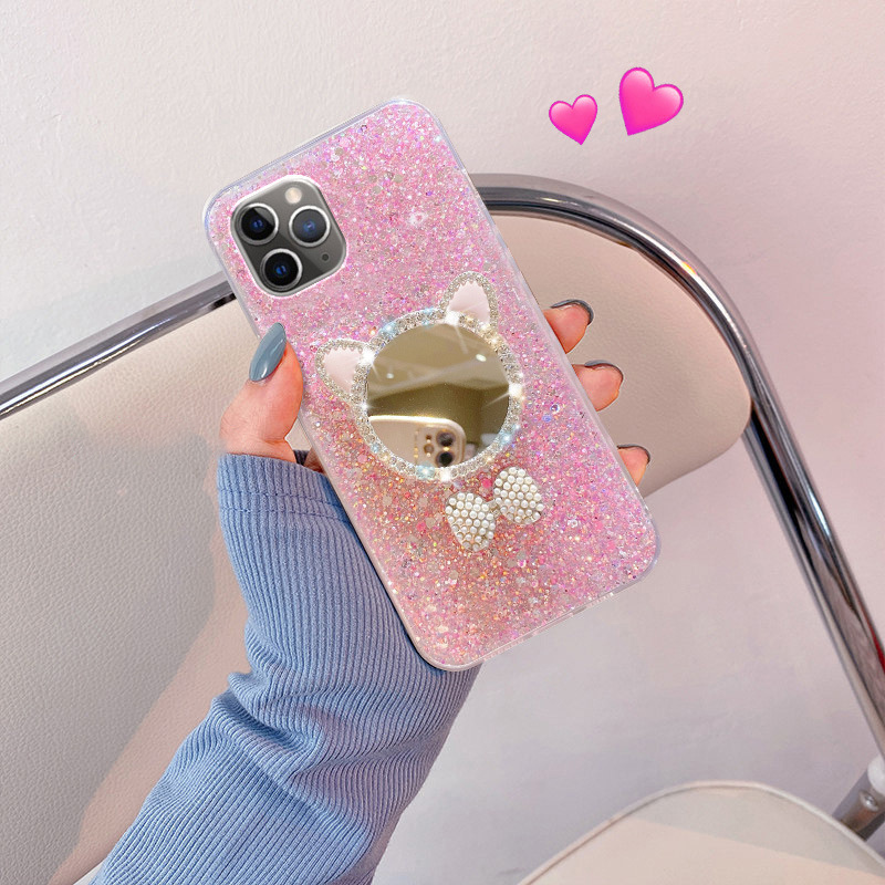 Diamond-studded Shiny Powder Mirror Protective Case