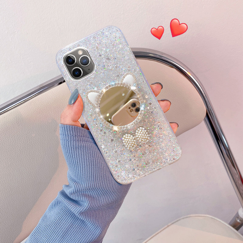 Diamond-studded Shiny Powder Mirror Protective Case