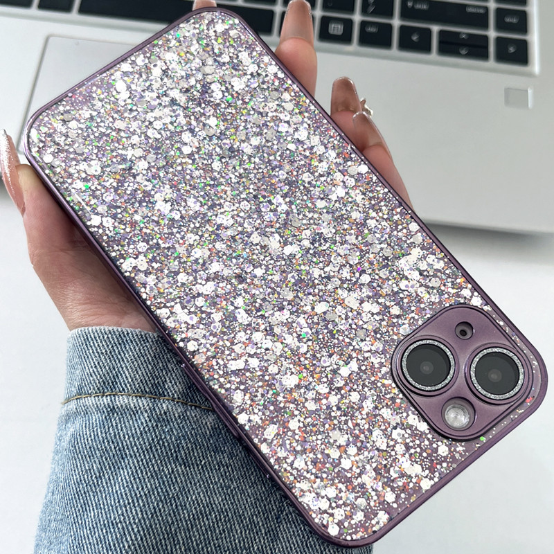 Glitter Lens Film Phone Case with Electroplated Drip Gel Finish